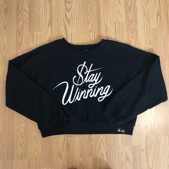 Stay Winning Tops - Stay Winning black cropped sweatshirt one size